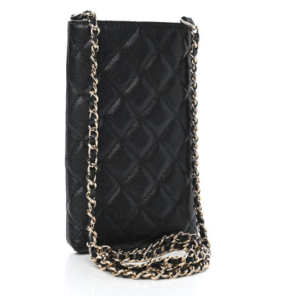 Chanel Caviar Quilted French New Wave Phone Holder With Chain Black 3 of 10