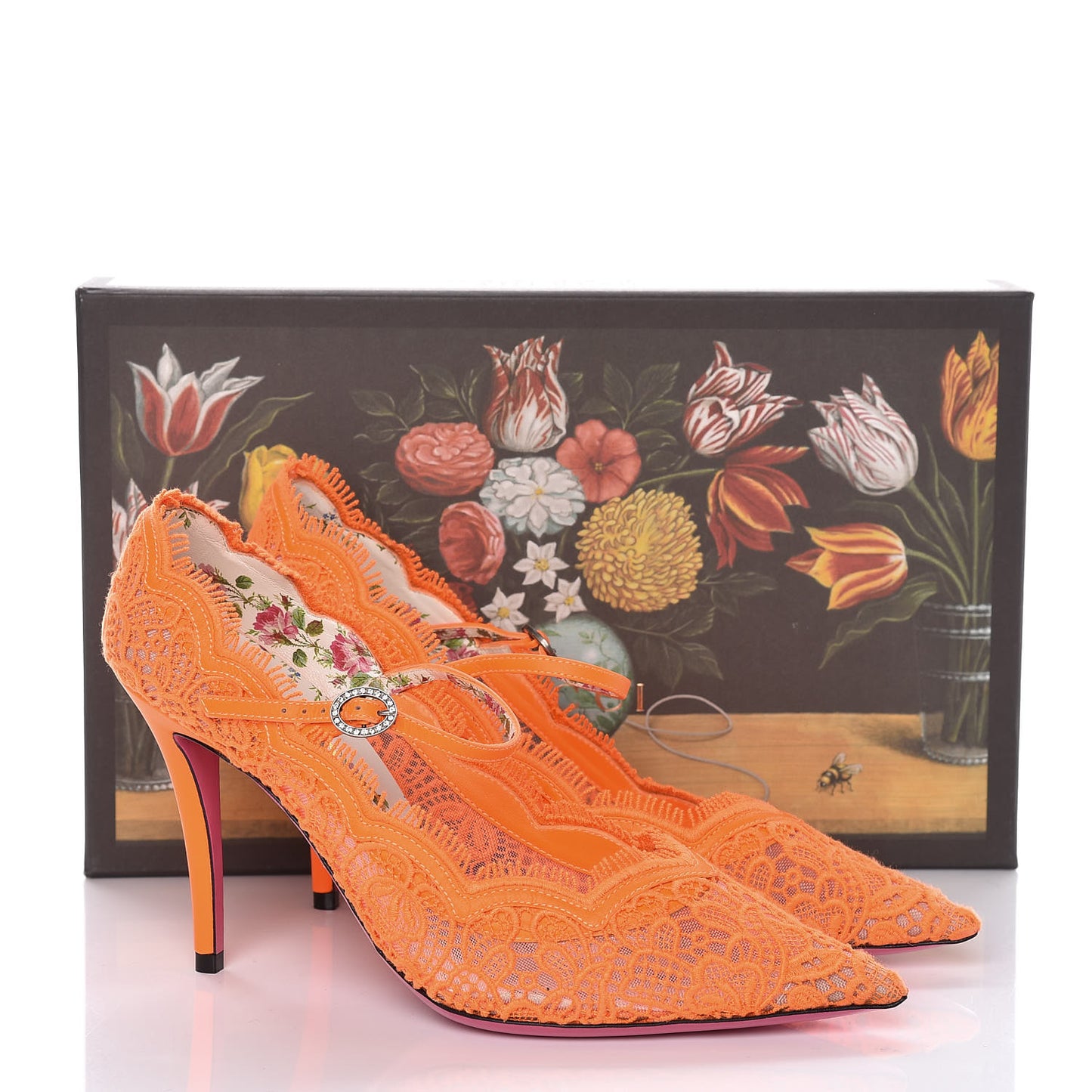 Lace Pizzo Venice Pumps 38.5 Orange Fluo