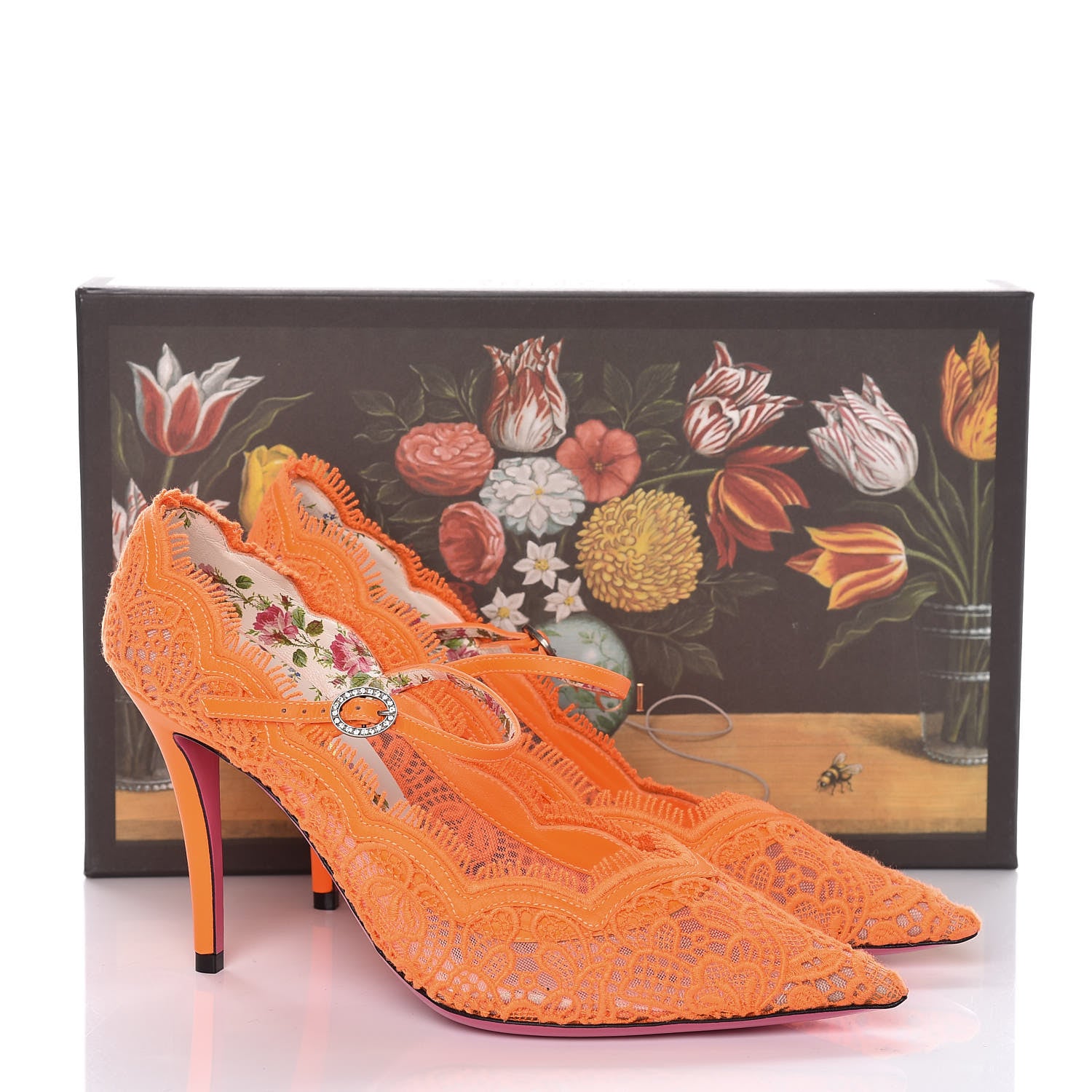 Gucci Lace Pizzo Venice Pumps 38.5 Orange Fluo 8 of 8