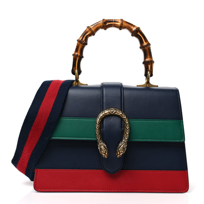 Gucci Moon Calfskin Bamboo Web Medium Dionysus Top Handle Bag Blue Emerald Hibiscus Red 1 of 9