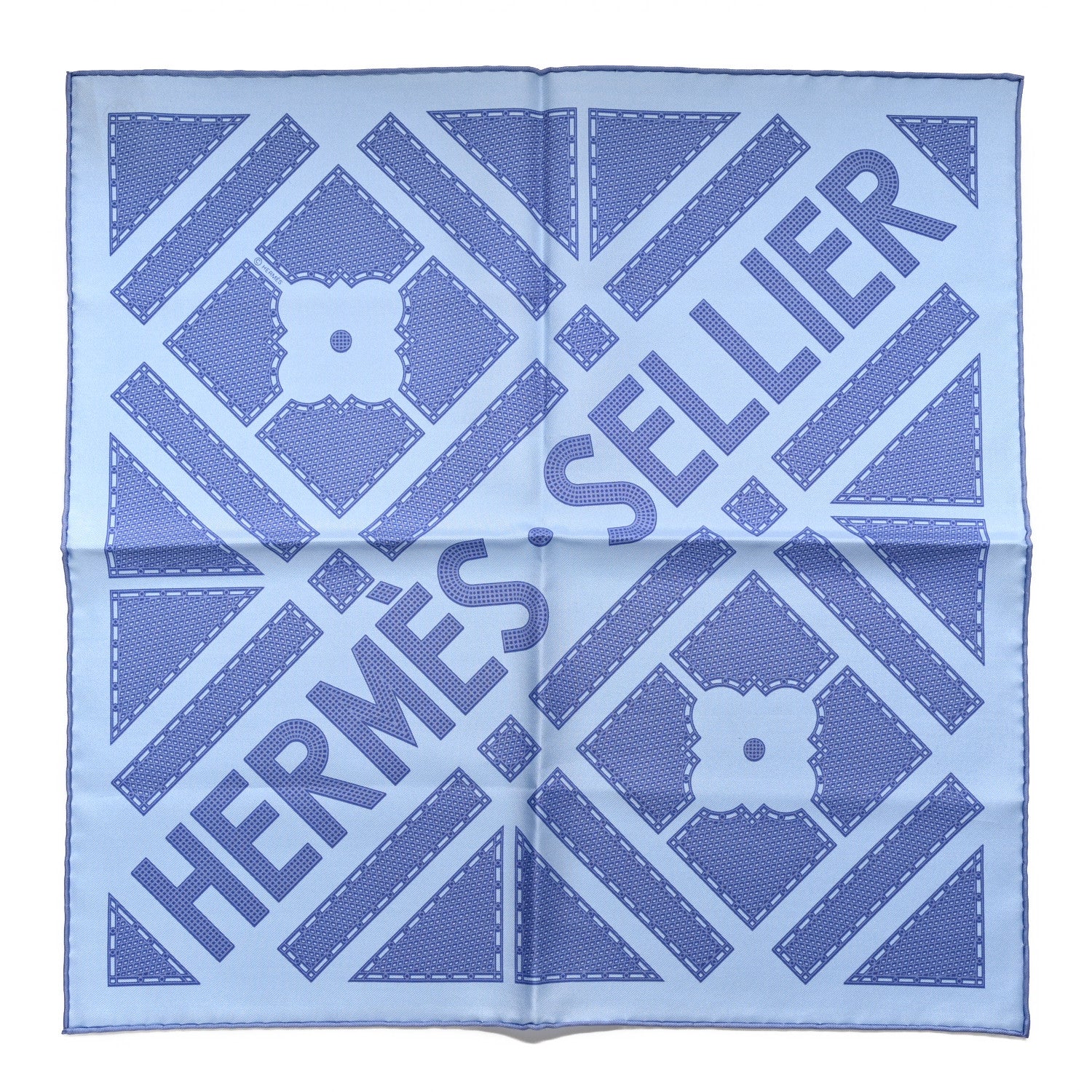 Hermes Silk Gavroche Sellier Pocket Square Scarf Bleu Ciel Lavande 1 of 4