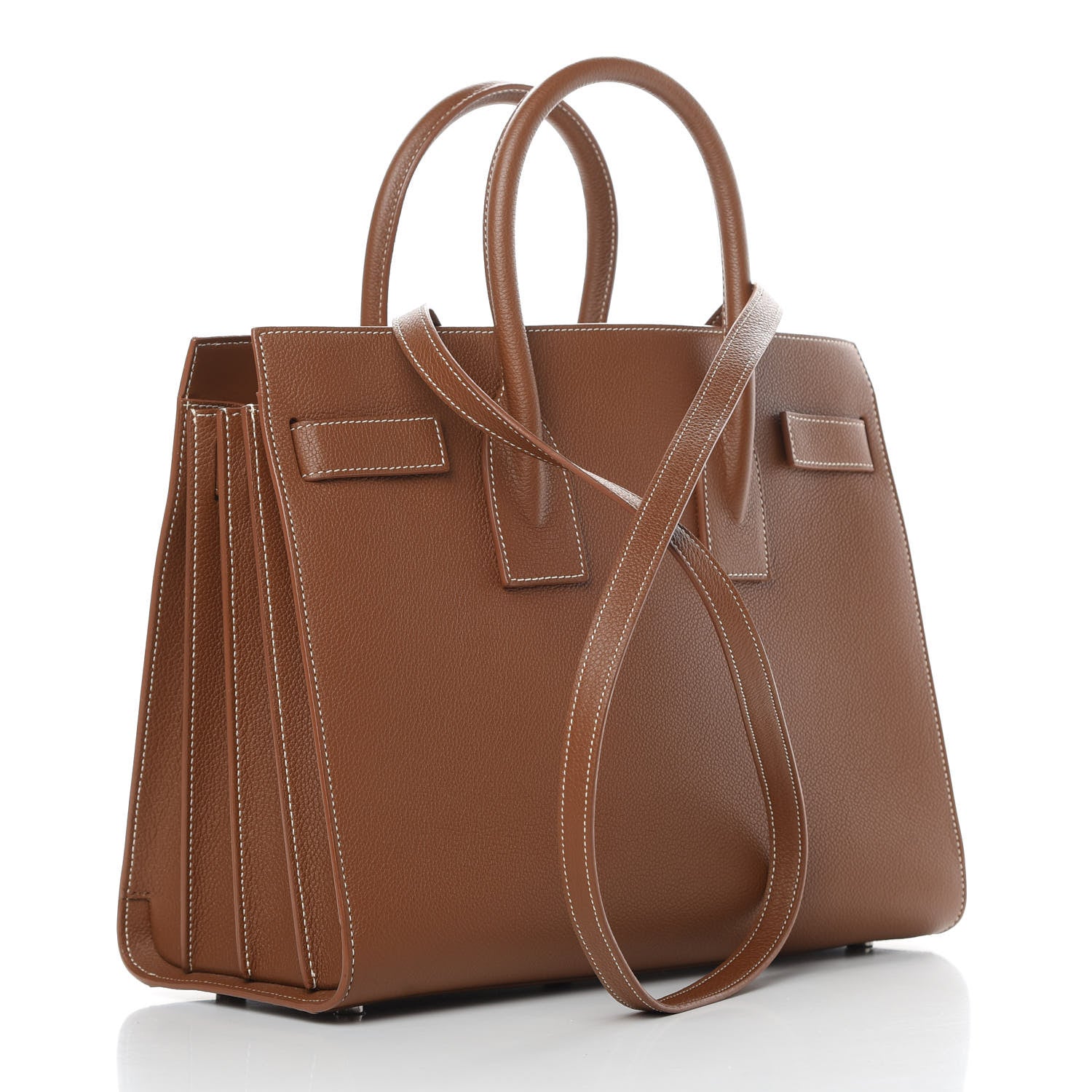 Saint Laurent Grained Calfskin Topstitch Small Sac De Jour Cognac 3 of 11