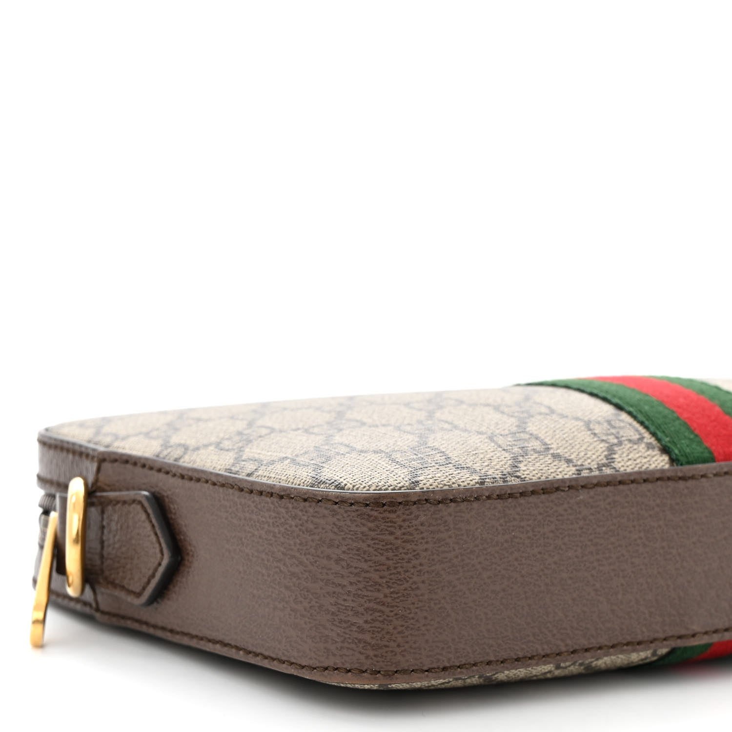 Gucci GG Supreme Monogram Textured Dollar Calfskin Web Ophidia Wristlet Shoulder Bag Beige Ebony New Acero 9 of 11