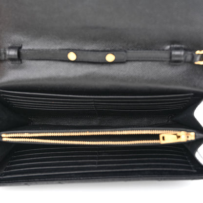 Saint Laurent Grain De Poudre Matelasse Chevron Monogram Chain Wallet Black 5 of 12