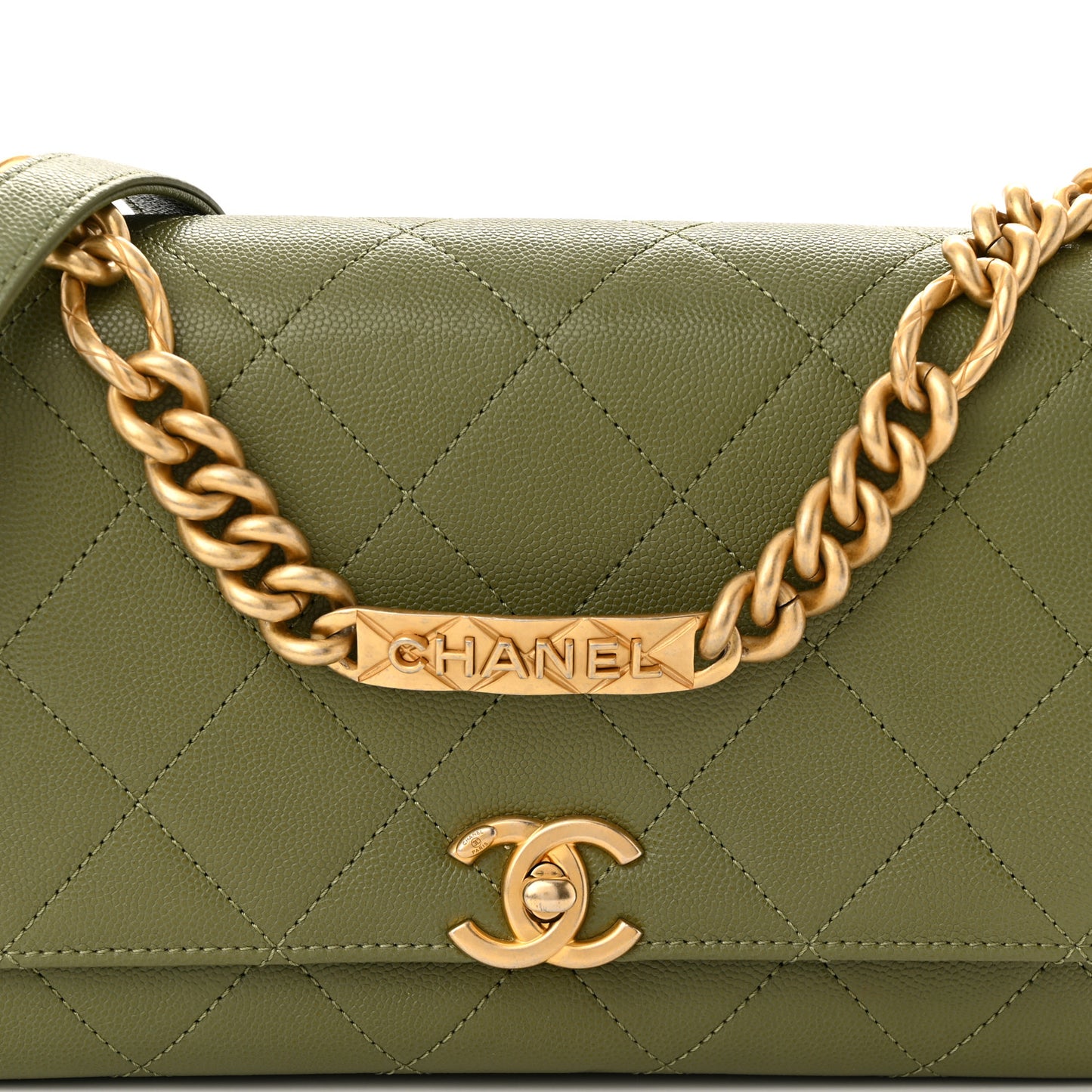Caviar Quilted Bracelet On Chain Flap Green