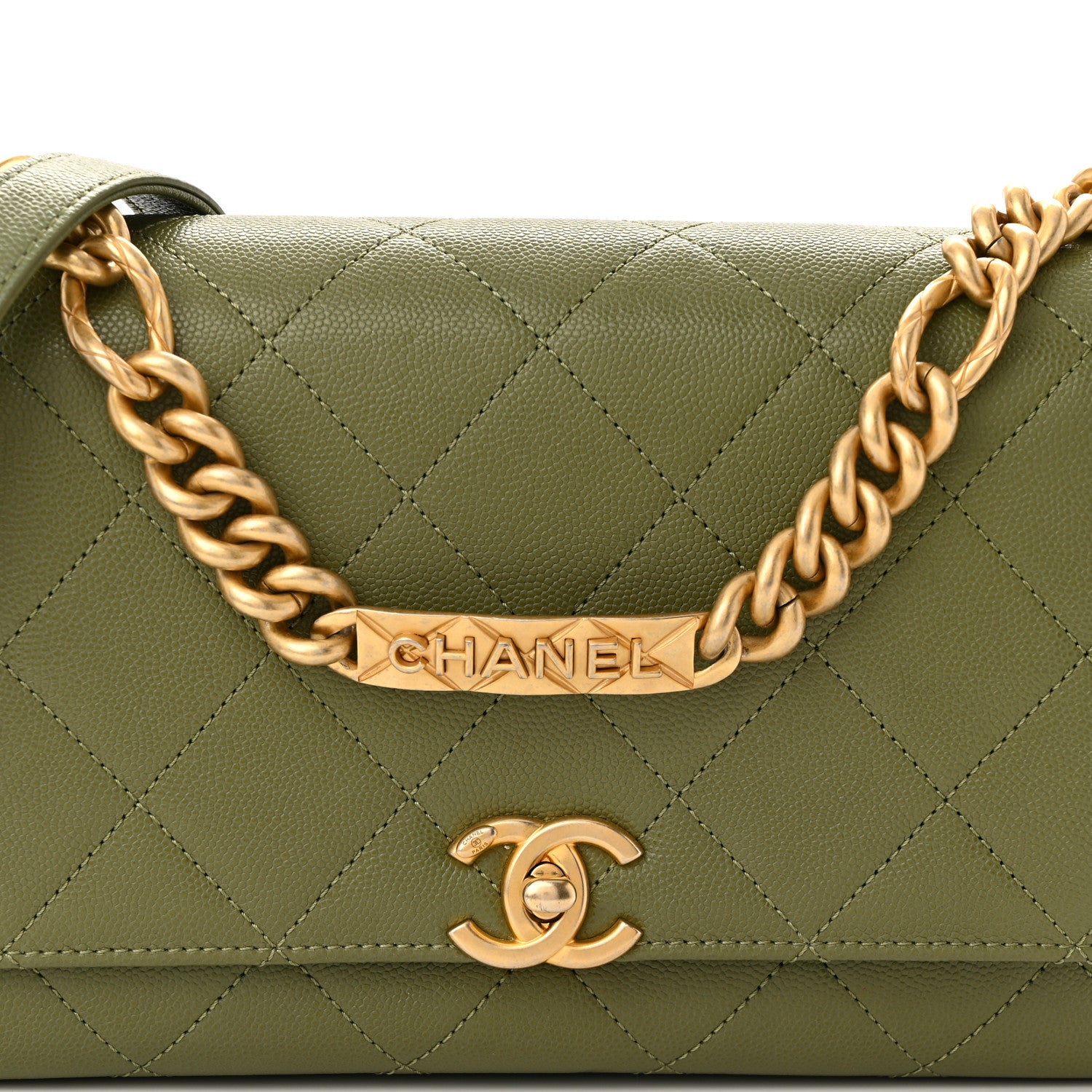 Chanel Caviar Quilted Bracelet On Chain Flap Green 8 of 10
