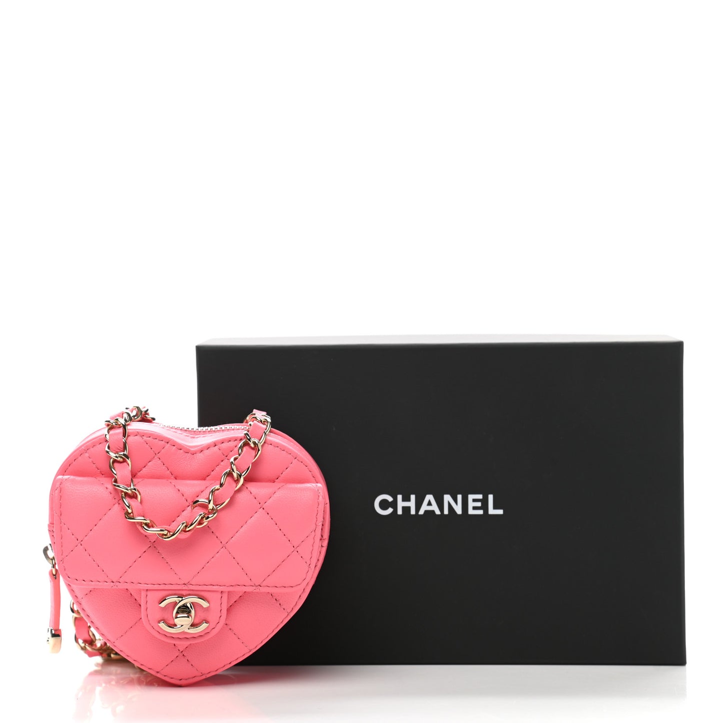 Lambskin Quilted CC In Love Heart Waist Belt Bag With Chain Pink