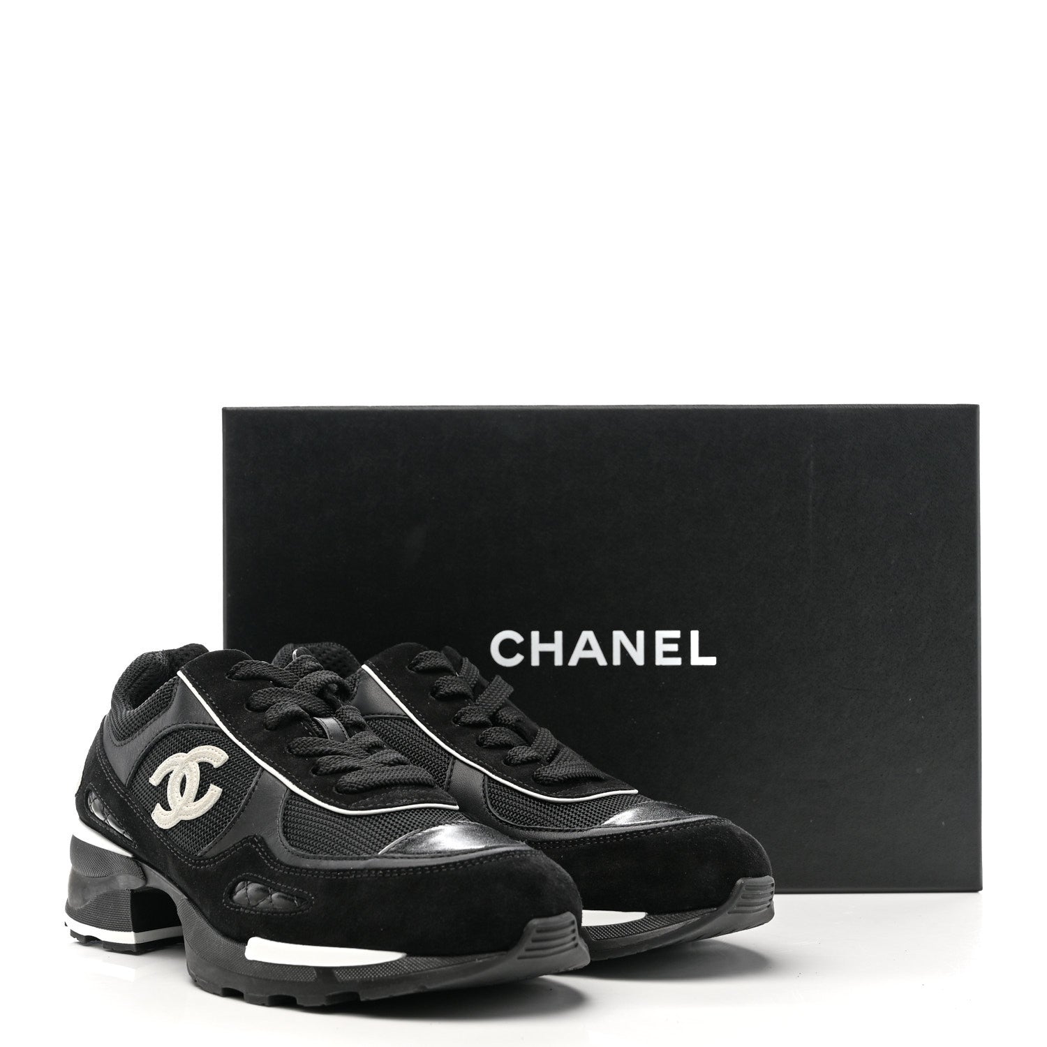 Chanel Mixed Fibers Suede Shiny Calfskin Womens CC Sneakers 39.5 Black 10 of 10