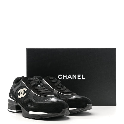 Chanel Mixed Fibers Suede Shiny Calfskin Womens CC Sneakers 39.5 Black 10 of 10