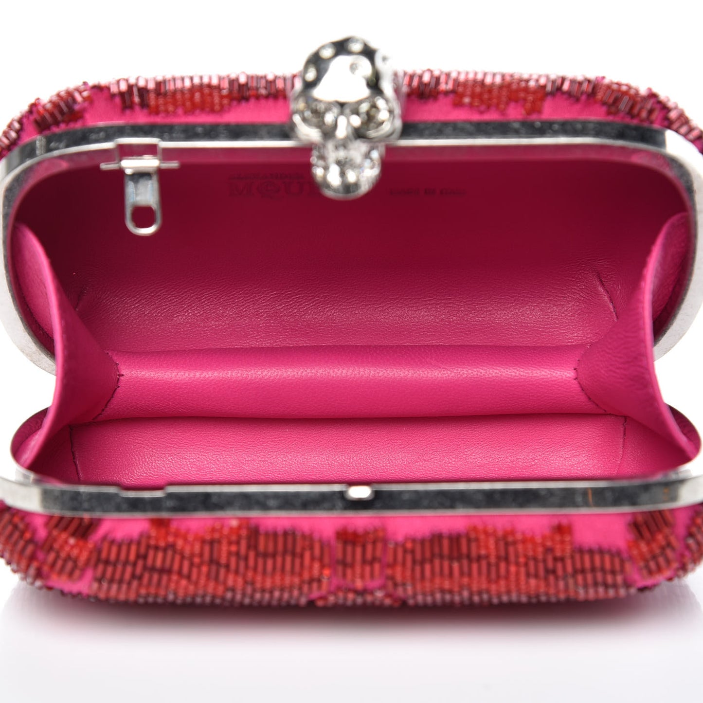 Satin Beaded Leopard Skull Box Clutch Red Pink