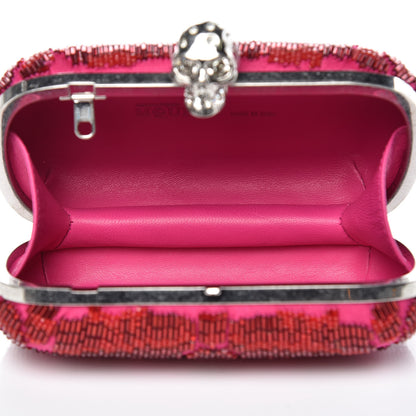 Alexander McQueen Satin Beaded Leopard Skull Box Clutch Red Pink 5 of 10