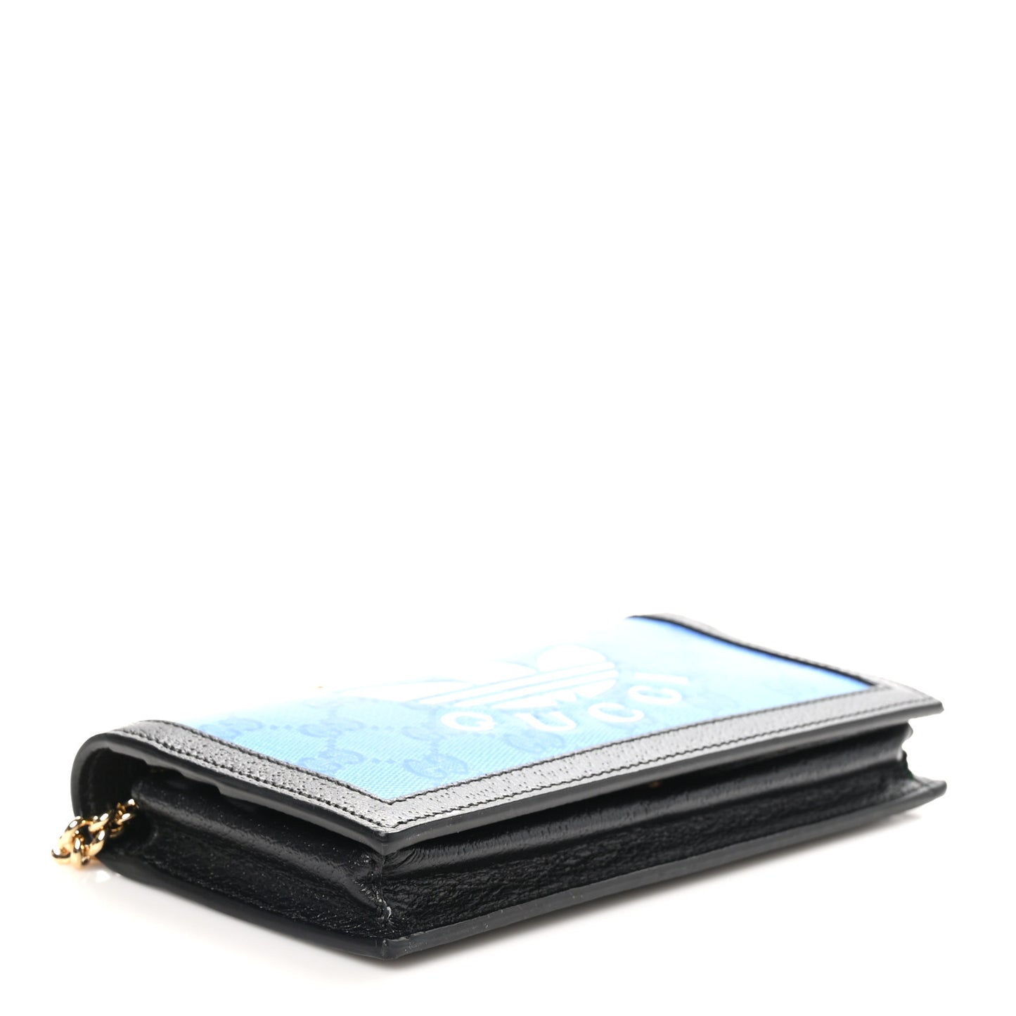 X ADIDAS Monogram Textured Dollar Calfskin Trefoil Embossed Wallet On Chain Blue