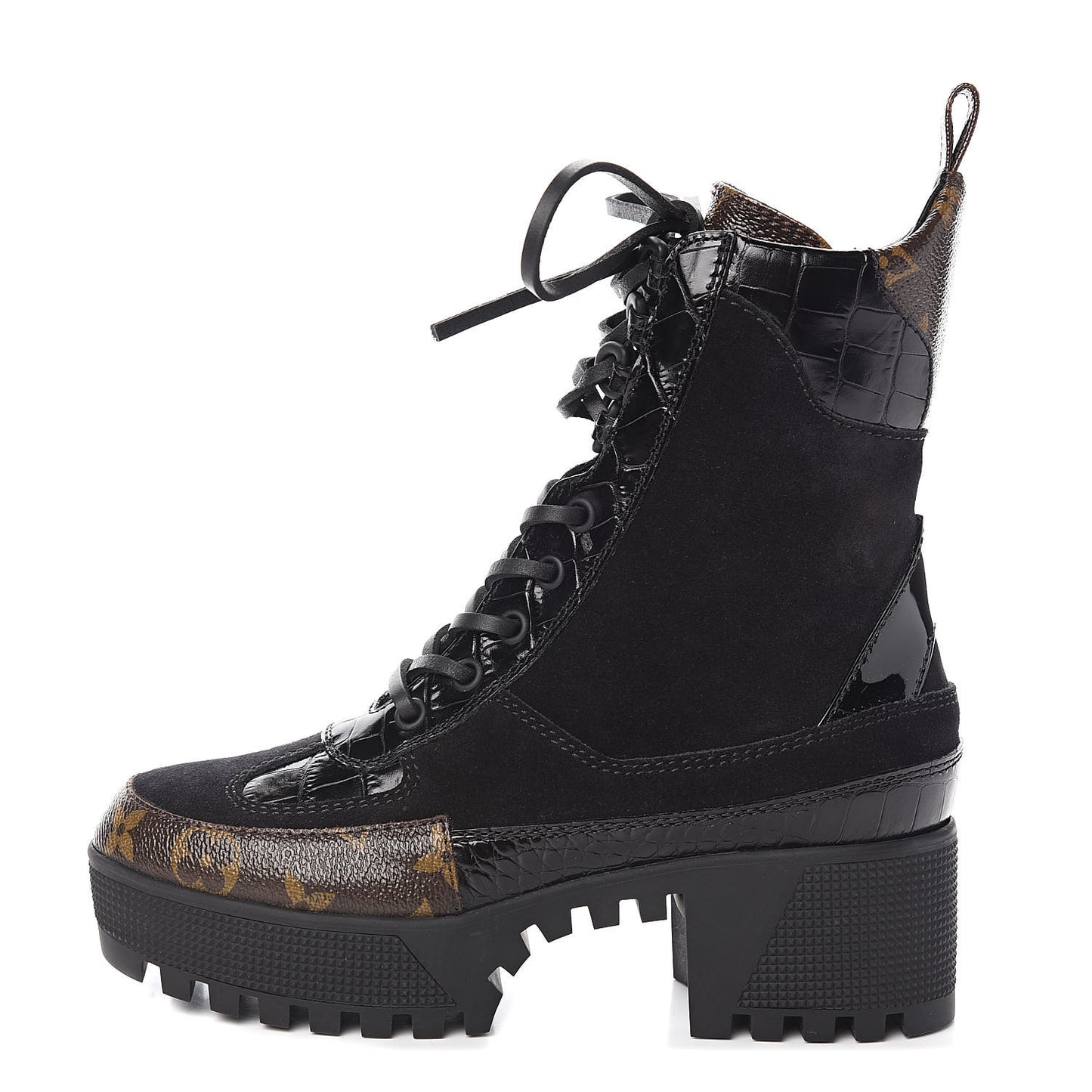 Suede Calfskin Monogram Laureate Platform Desert Boots 35 Black