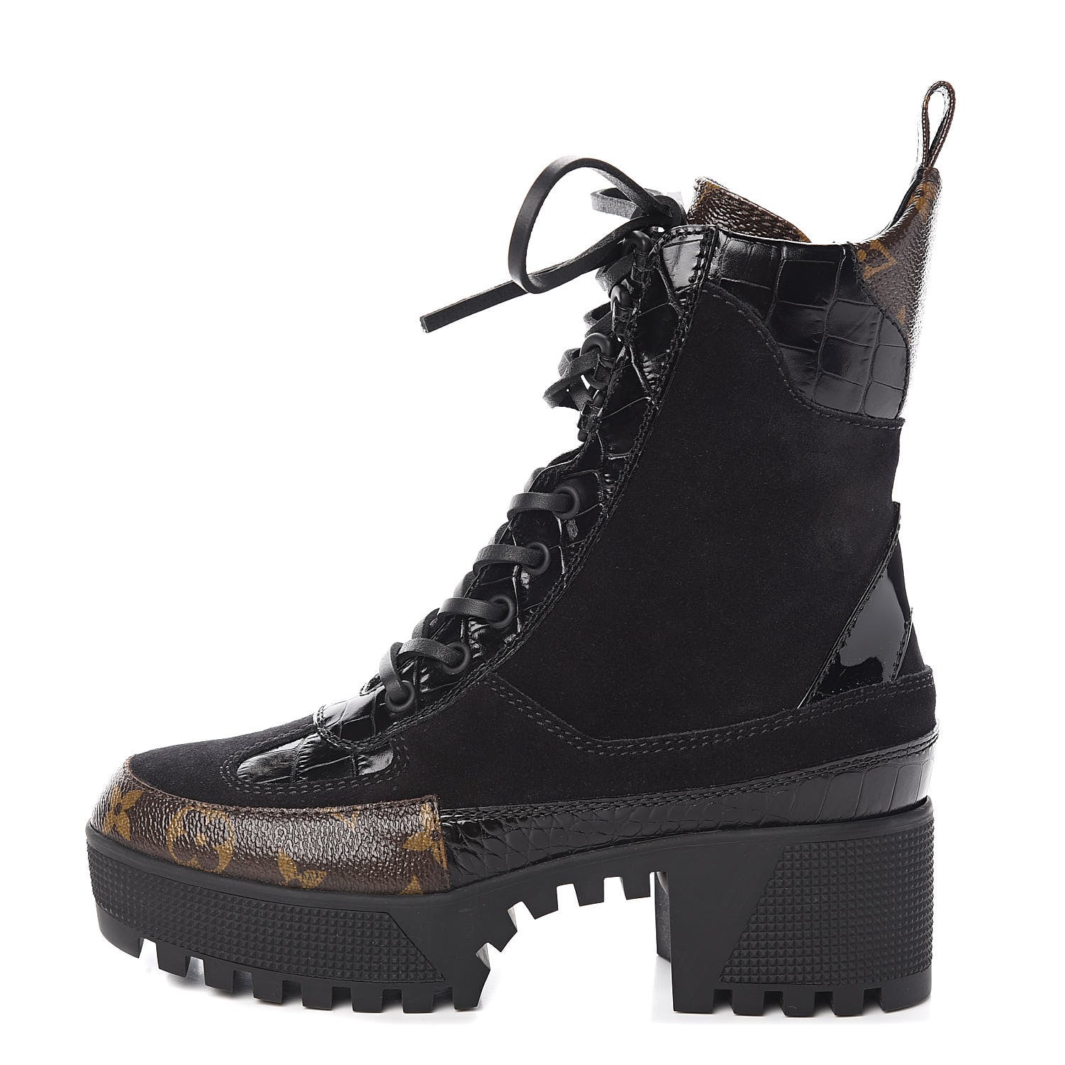 Louis Vuitton Suede Calfskin Monogram Laureate Platform Desert Boots 35 Black 1 of 9