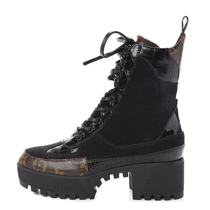 Louis Vuitton Suede Calfskin Monogram Laureate Platform Desert Boots 35 Black 1 of 9