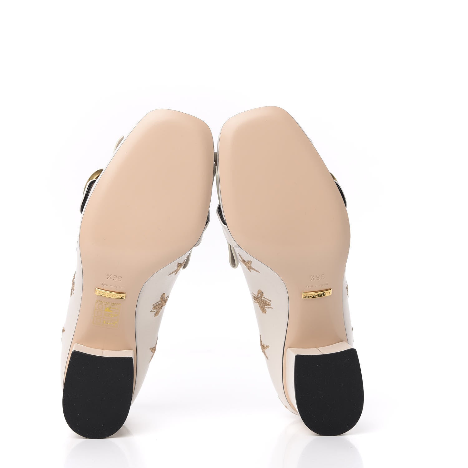 Gucci Quentin Goatskin Bee Star Embroidered GG Marmont Fringe 50mm Loafer Pumps 36.5 Mystic White 5 of 9