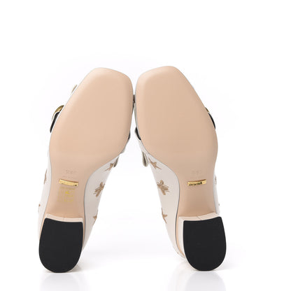 Gucci Quentin Goatskin Bee Star Embroidered GG Marmont Fringe 50mm Loafer Pumps 36.5 Mystic White 5 of 9