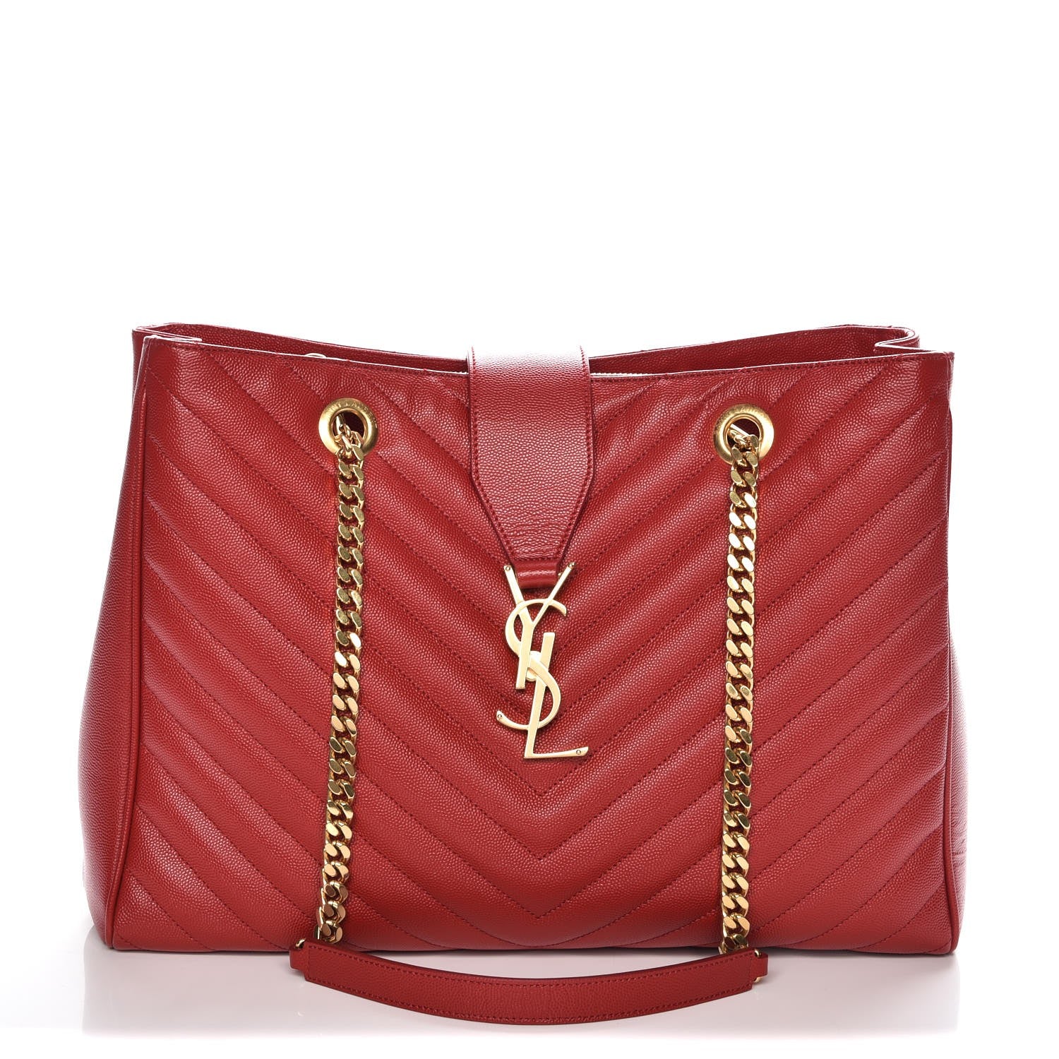 Saint Laurent Grain De Poudre Matelasse Chevron Large Monogram Shopping Bag Red 1 of 8