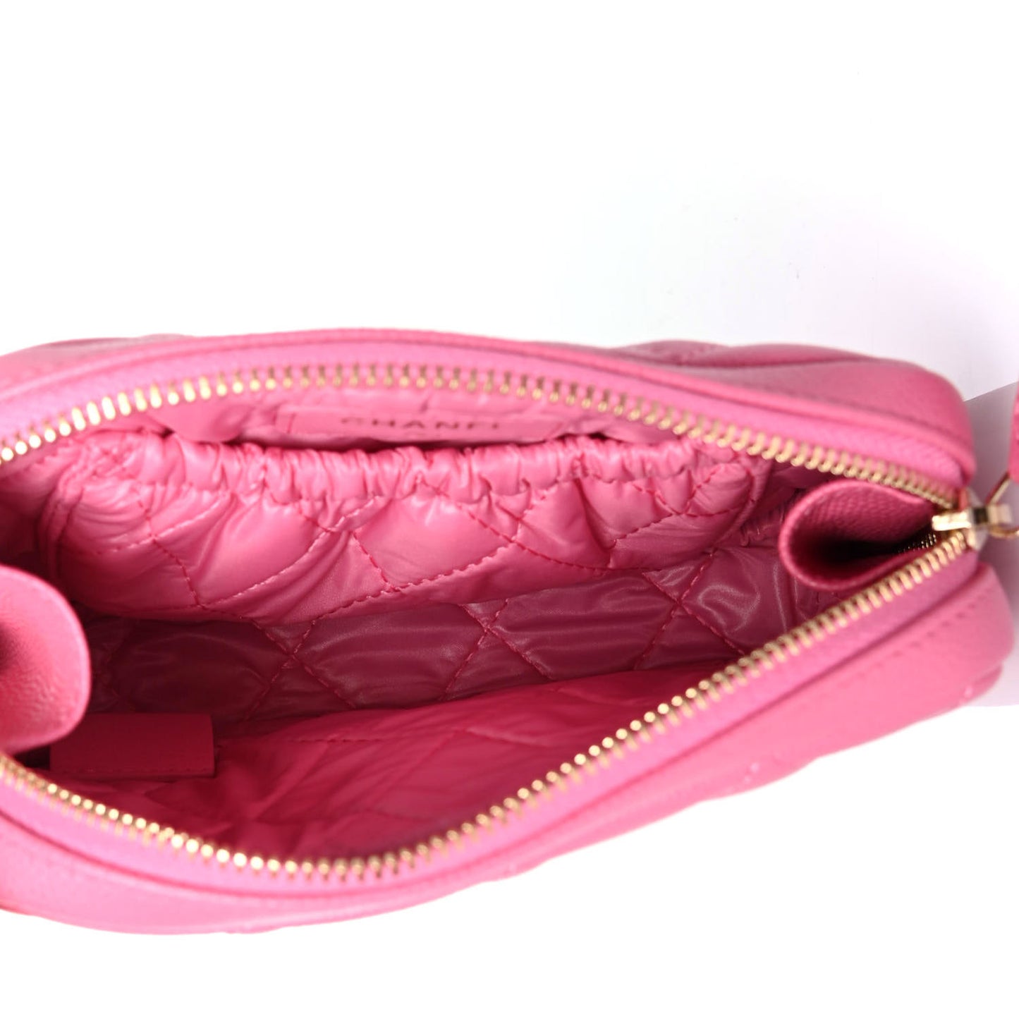 Caviar Quilted Small Curvy Pouch Cosmetic Case Pink