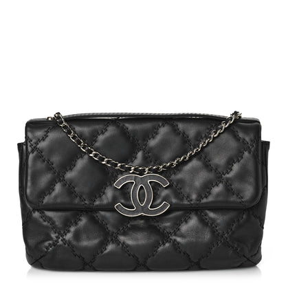 Chanel Calfskin Quilted Double Stitch Hamptons Clutch with Chain Black 1 of 11