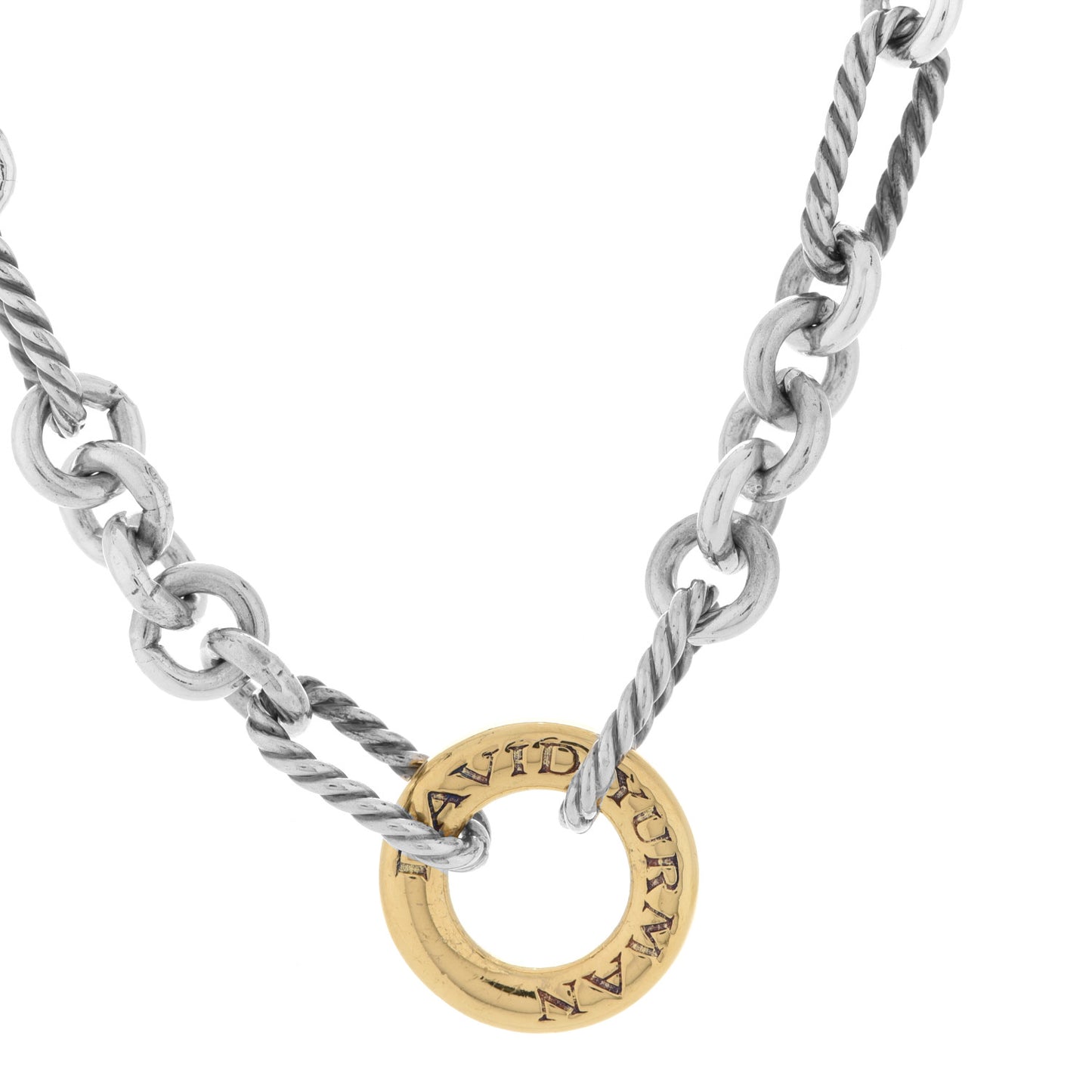 Sterling Silver 18K Yellow Gold Figaro Two Tone Link Necklace