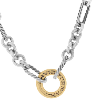 David Yurman Sterling Silver 18K Yellow Gold Figaro Two Tone Link Necklace 5 of 6