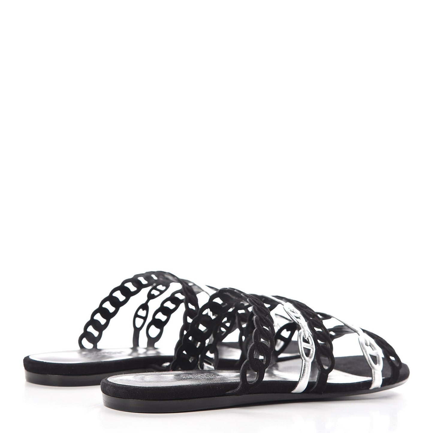 Metallic Nappa Suede Goatskin Nude Sandals 38.5 Argent Black