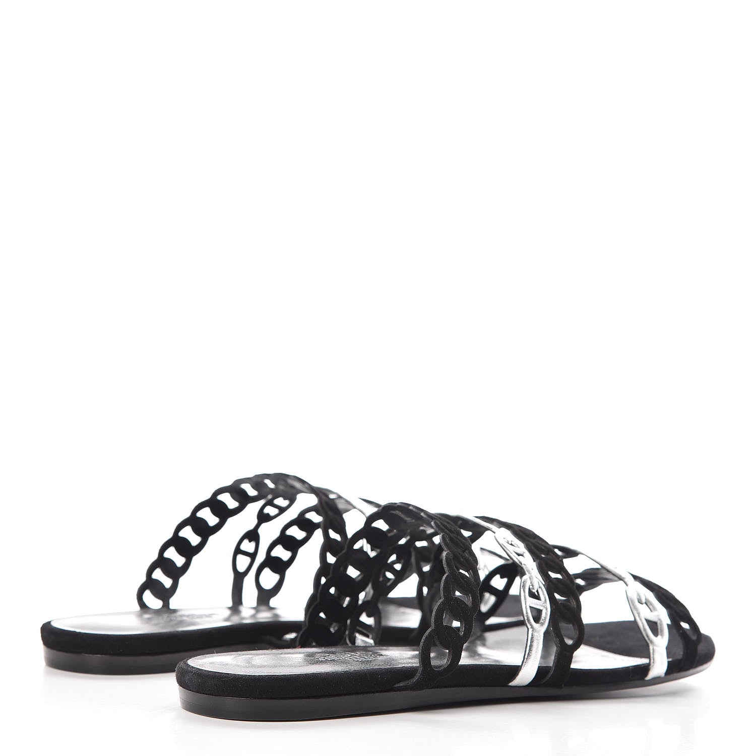 Hermes Metallic Nappa Suede Goatskin Nude Sandals 38.5 Argent Black 4 of 8