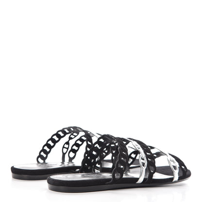 Hermes Metallic Nappa Suede Goatskin Nude Sandals 38.5 Argent Black 4 of 8