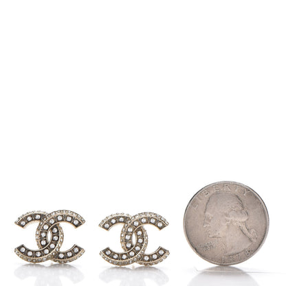 Chanel Crystal Pearl CC Earrings Light Gold 2 of 5