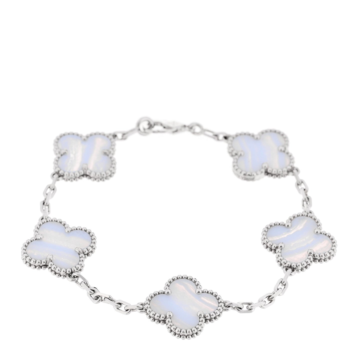 18K White Gold Chalcedony 5 Motifs Vintage Alhambra Bracelet