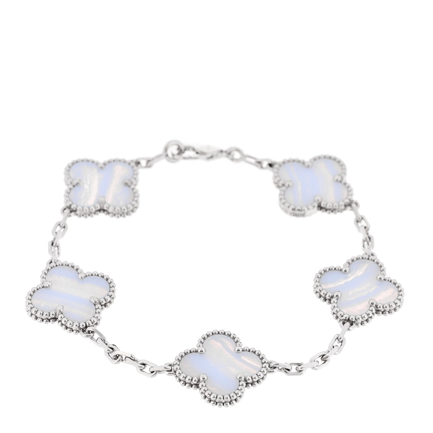 Van Cleef & Arpels 18K White Gold Chalcedony 5 Motifs Vintage Alhambra Bracelet 1 of 5