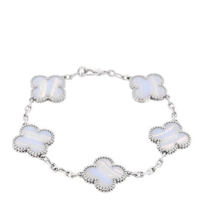 Van Cleef & Arpels 18K White Gold Chalcedony 5 Motifs Vintage Alhambra Bracelet 1 of 5