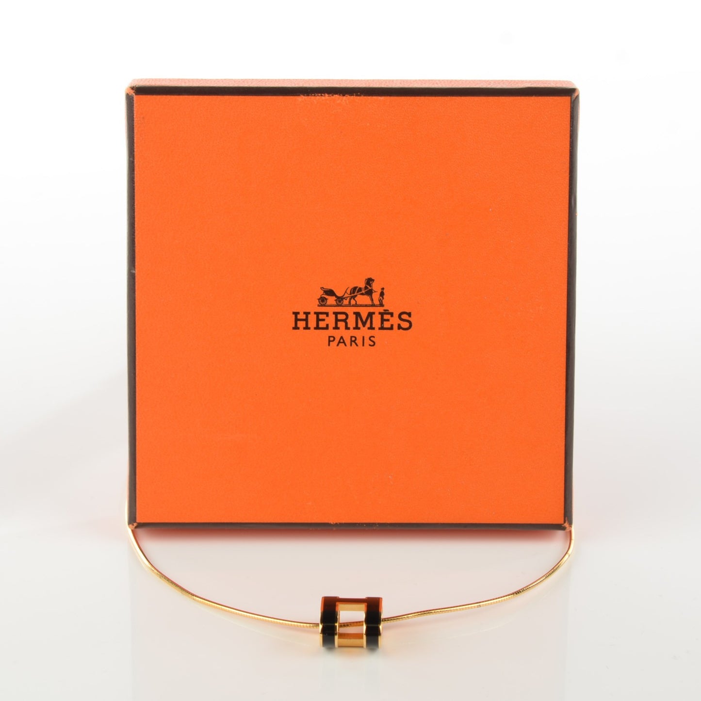 Lacquered Gold Pop H Pendant Necklace Black