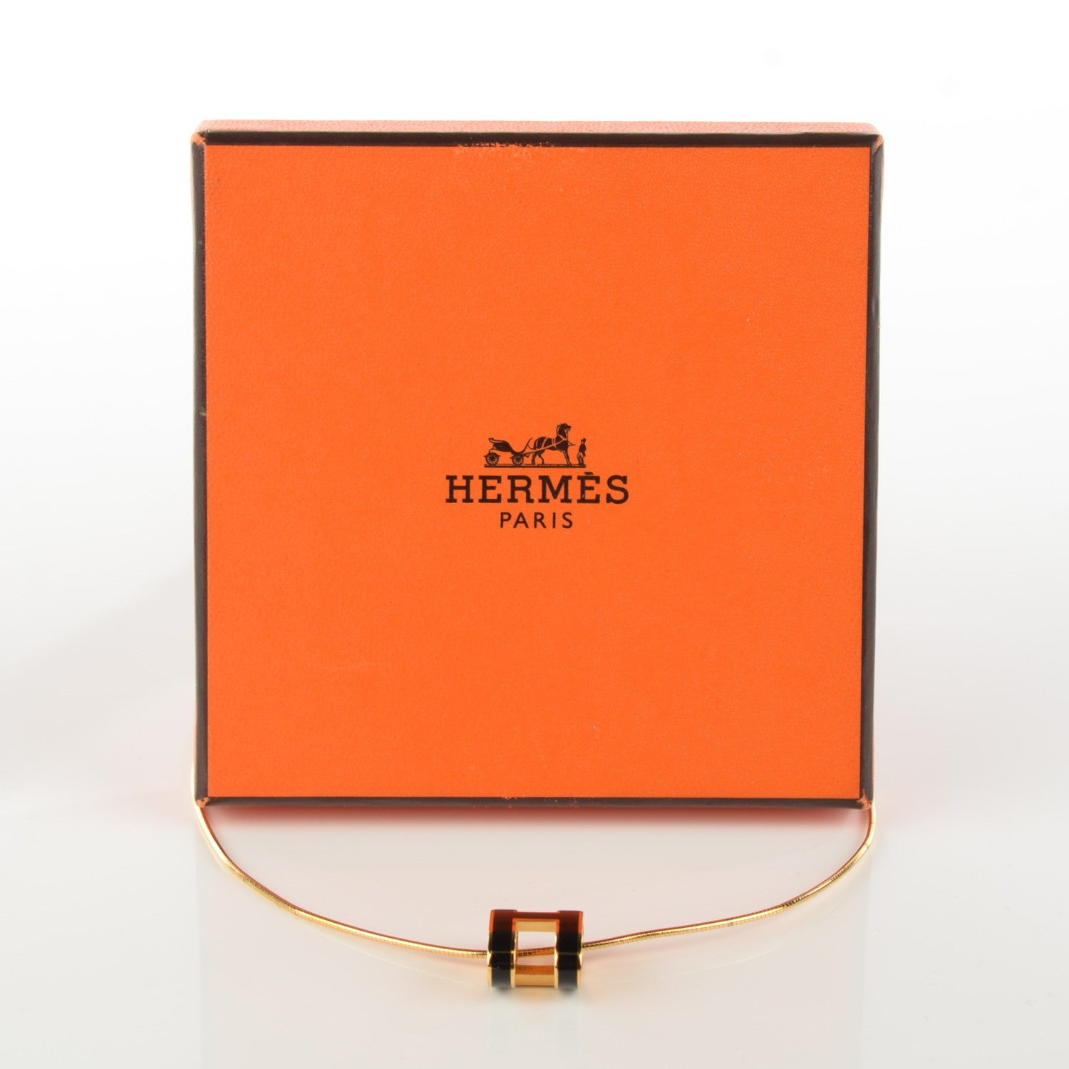 Hermes Lacquered Gold Pop H Pendant Necklace Black 5 of 5