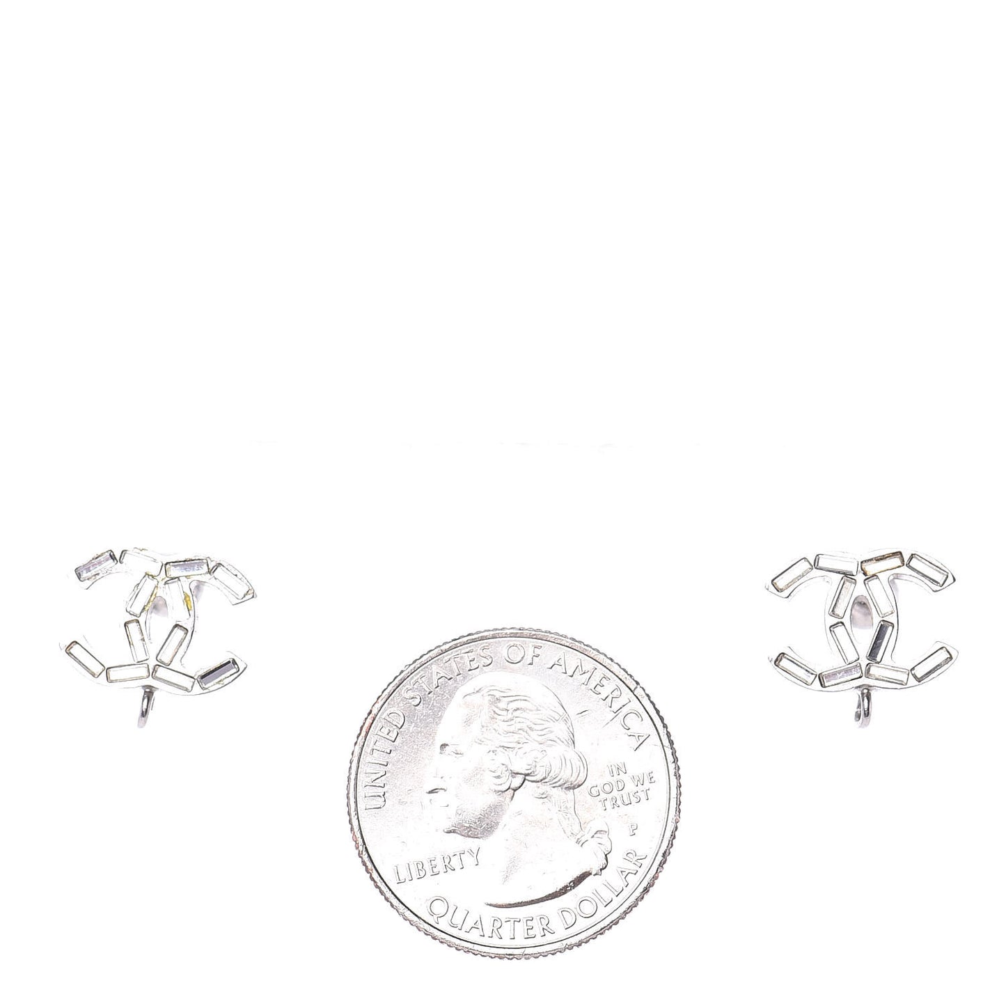 Baguette Crystal CC Earrings Silver