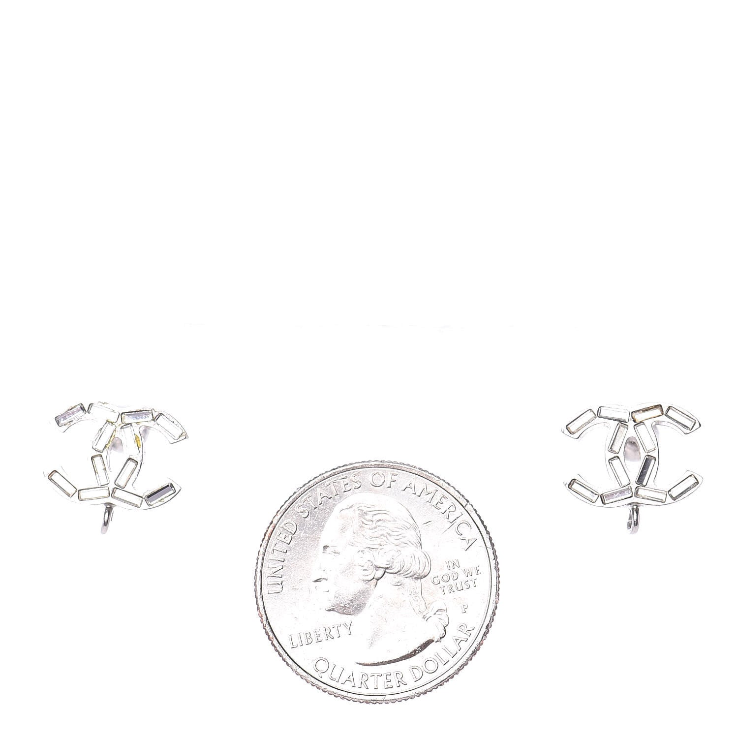 Chanel Baguette Crystal CC Earrings Silver 2 of 4