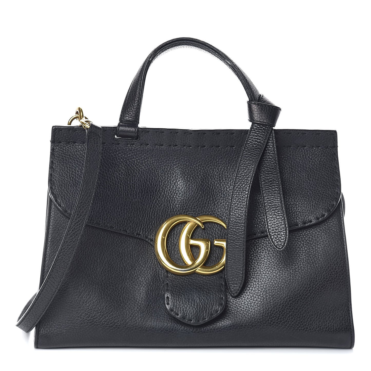 Calfskin Small GG Marmont Top Handle Bag Black