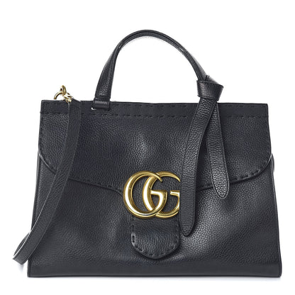 Gucci Calfskin Small GG Marmont Top Handle Bag Black 1 of 11