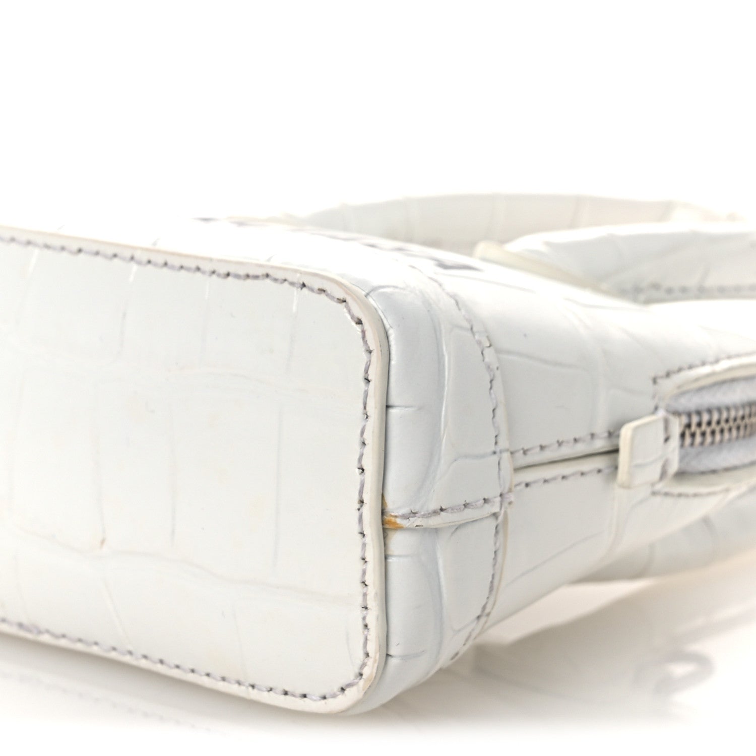 Balenciaga Calfskin Logo Crocodile Embossed Mini Ville Top Handle Bag White Black 11 of 17