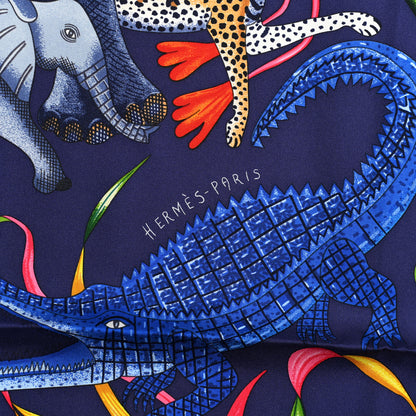 Hermes Silk La Marche Du Zambeze Scarf 90 Indigo Rose Vif Multicolor 4 of 5