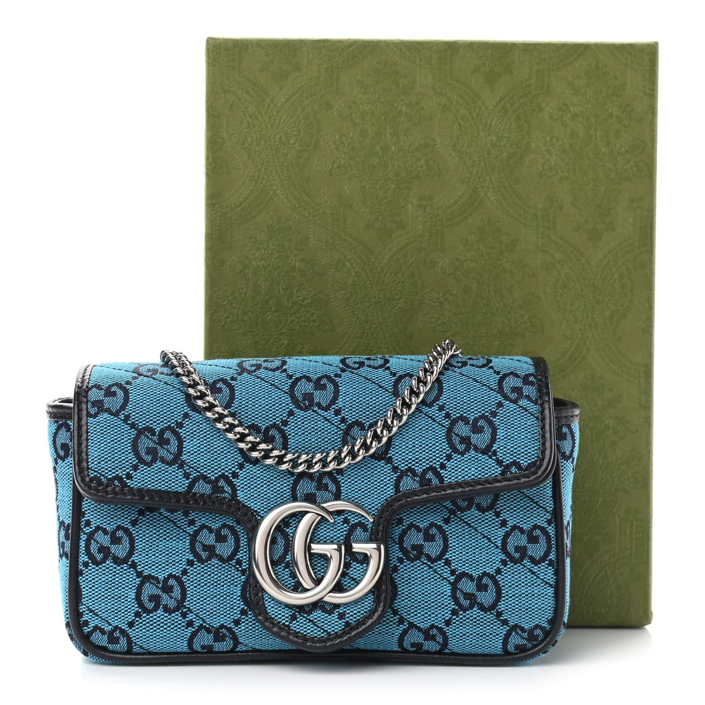 Monogram Multicolor Matelasse Diagonal Super Mini GG Marmont Shoulder Bag Light Blue