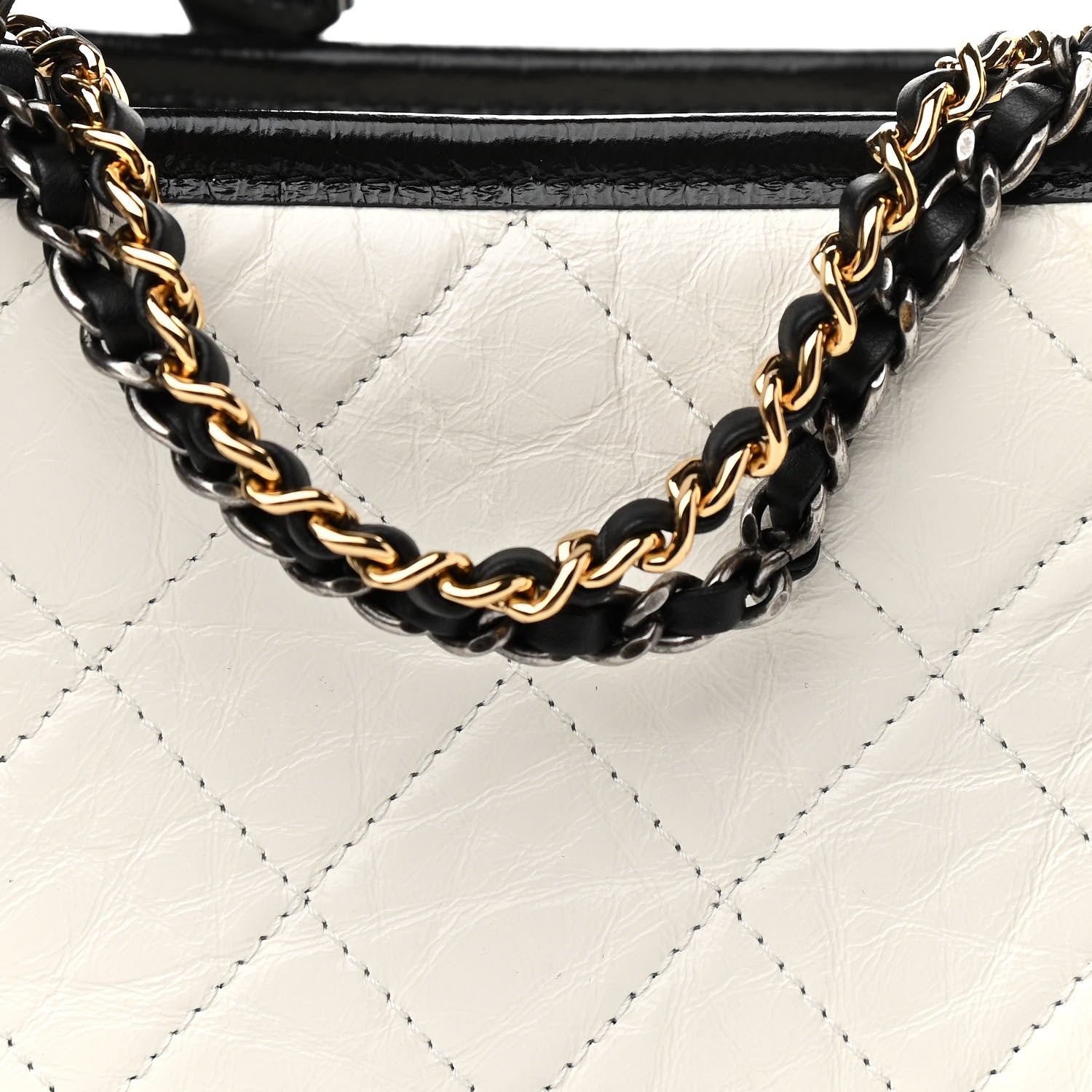 Chanel Aged Calfskin Quilted Small Gabrielle Hobo Black White 8 of 11