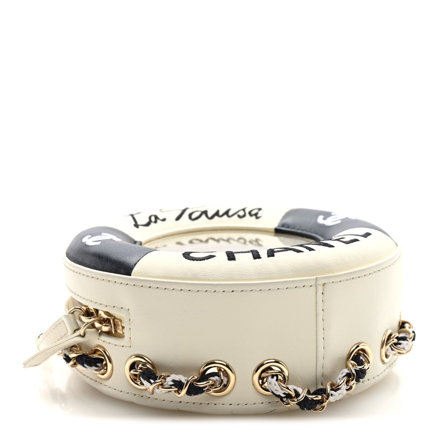 Lambskin Coco Lifesaver Round Bag Black White