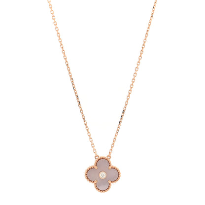 Van Cleef & Arpels 18K Rose Gold Diamond Pink Mother of Pearl Vintage Alhambra Pendant Necklace 1 of 5