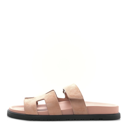 Hermes Suede Goatskin Womens Chypre Sandals 38 Nude 1 of 8