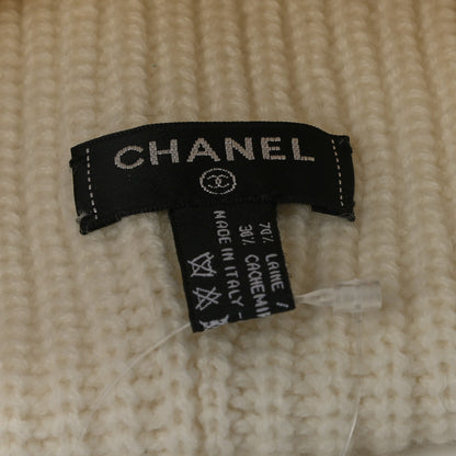 Chanel Wool Cashmere CC Beanie Hat White Black 4 of 4