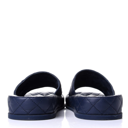 Chanel Lambskin Quilted CC Mules Sandals 39 Navy Blue 6 of 11