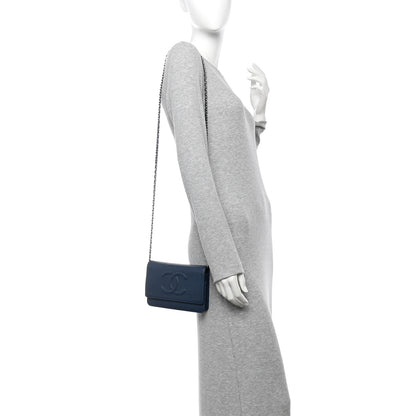 Chanel Caviar Timeless CC Wallet on Chain WOC Blue 2 of 11