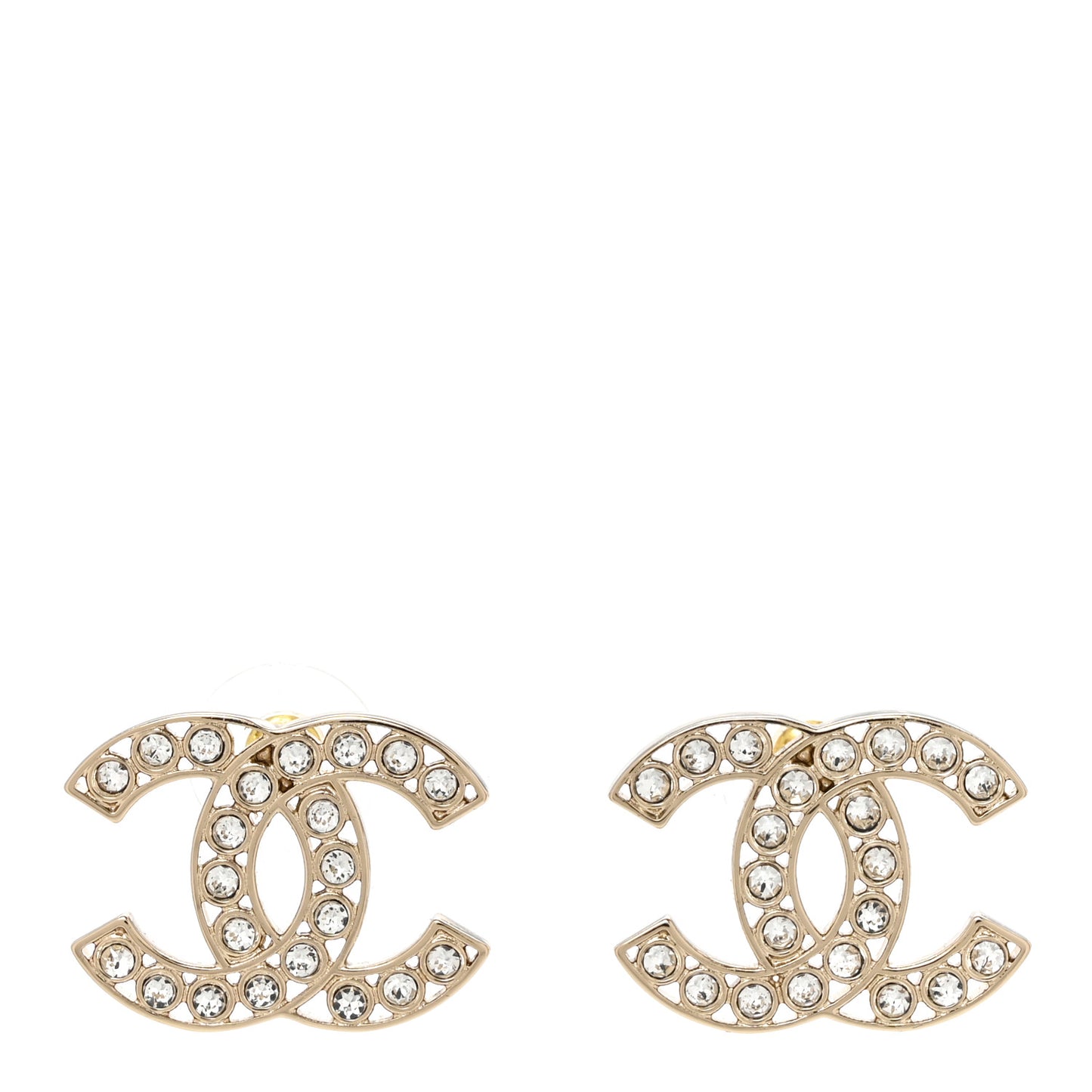 Metal Crystal Large CC Earrings Light Gold